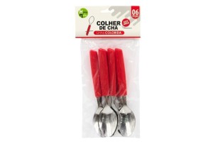 HM339 COLHER CHA CABO PLAST VERMELHA 6 PCS