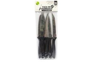 HM352 FACA CHURRASCO CABO PLAST PRETO 6 PCS