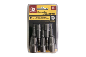 SOQUETE MAGNETICO 05 PCS 1/4 -5/16 - 3/8 - 7/16 - 1/2