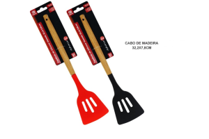  ESPATULA ASHORIA SILICONE E MADEIRA VAZADA 32,2 CM