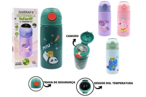 HM424 GARRAFA ISOTERMICA INFANTIL 400ML C/ TERMOMETRO DIGITAL